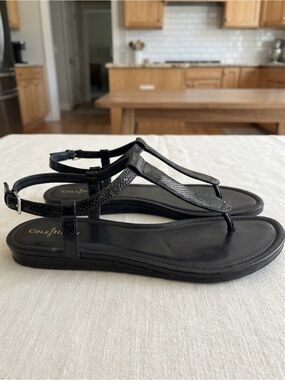 Cole Haan Black T-Strap Leather Sandals